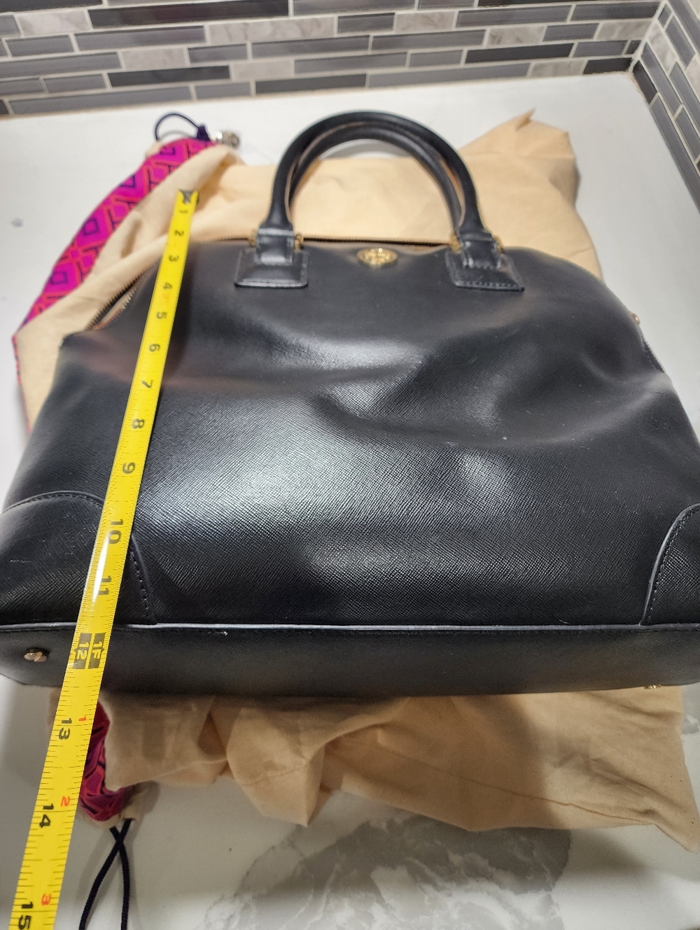 Tory Burch Black Leather Dome Satchel with Gold Hardware - Picture 13 of 13